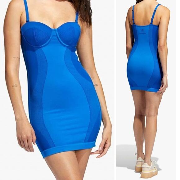 NWT IVY PARK X ADIDAS Knit Glory Blue Strappy Dress Womens SIze Medium - Picture 1 of 14